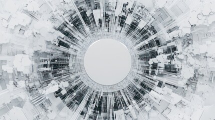 Obraz premium Abstract architectural tunnel with white structures and a central circle.