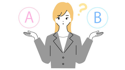 Illustration of a businesswoman comparing A and B.