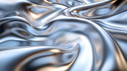 A shimmering silver fabric with smooth, flowing waves, reflecting light and creating an elegant, soft texture.