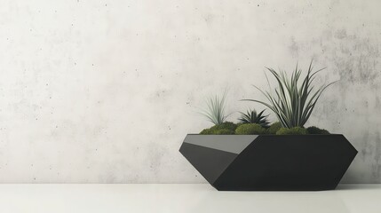 Modern Geometric Planter on a Concrete Wall - Stylish Indoor Plant Decor