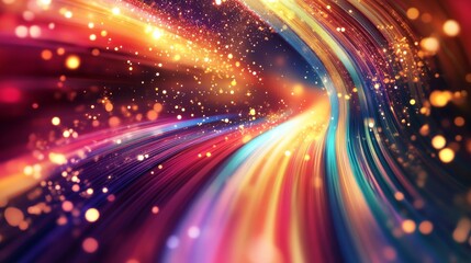 Fototapeta premium Vibrant swirling lights with warm hues, abstract background of colorful streaks and sparkles. Digital art and creativity concept