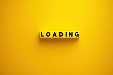 Bright yellow background with loading text in bold black letters capturing attention and indicating processing or buffering