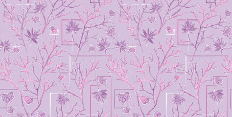 Obraz premium Abstract Handmade purple floral pattern, for gift wrap and wallpaper