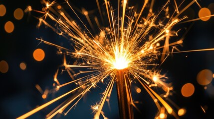 Obraz premium A glowing burst of sparks emerging from a black background, symbolizing a sudden flash of new inspiration.