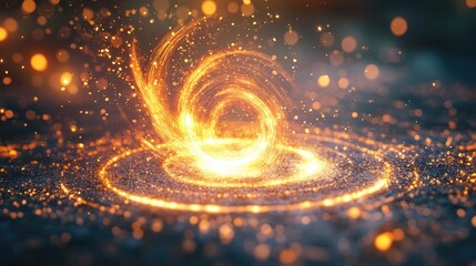 A glowing spark of energy surrounded by concentric circles on a blank surface, representing new possibilities.