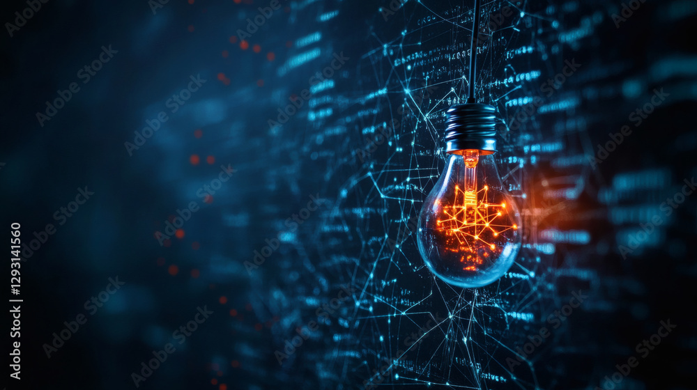 Aufkleber light bulb glowing amidst a digital network background