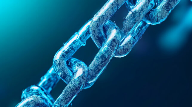 Close-up of a metallic chain with a blue background