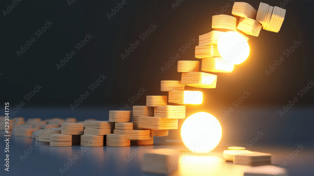 Poster Dynamic light and wooden blocks creating an artistic effect