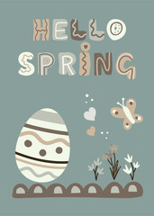 Obraz premium Happy Easter in gray green and beige colors 10