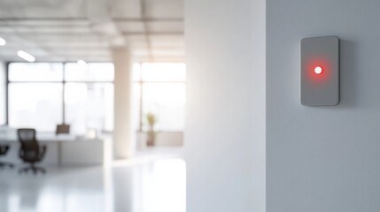 Carbon monoxide sensor in a bright office with white walls. Featuring safety and readiness