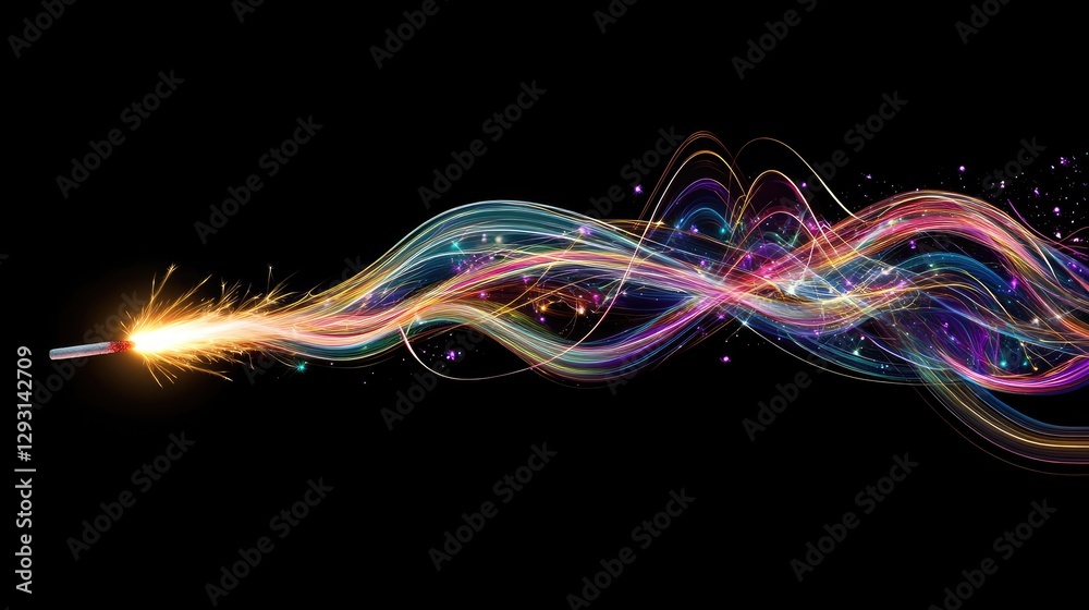 Fototapete A spark igniting a series of colorful lines on a blank surface, symbolizing the connection of new ideas.