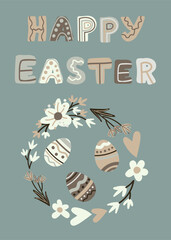 Happy Easter in gray green and beige colors 34