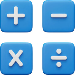 Obraz premium 3D Rendered Blue Square Buttons with White Math Symbols Plus Minus Multiply Divide