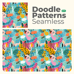 Doodle abstract full color patterns seamless