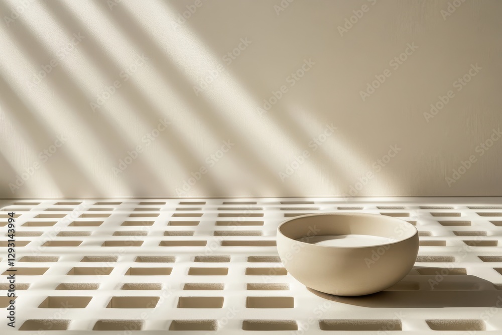 Fototapete Light and shadow play on minimalistic ceramic bowl placed on textured surface in an artistic setting