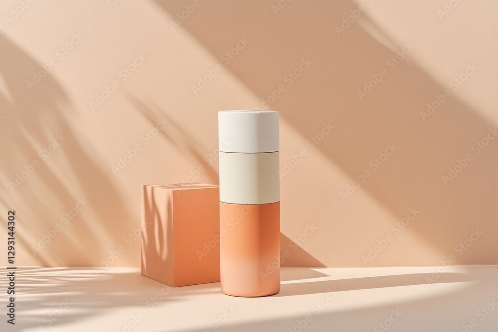 Poster Stylish stacking containers arranged on a light surface with soft shadows in a modern setting
