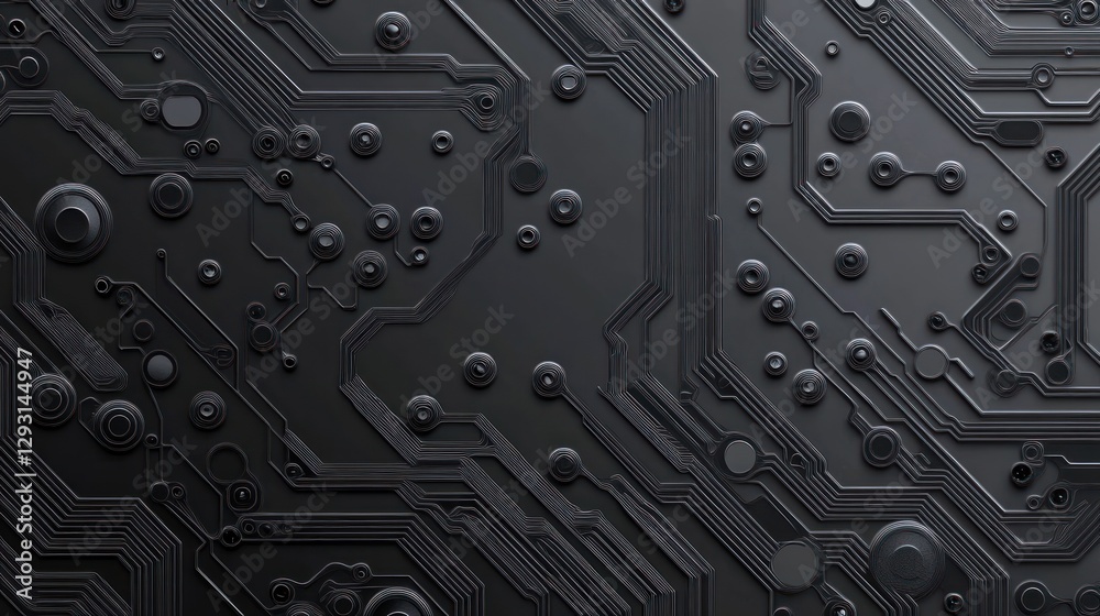 Poster dark gray circuit board texture with intricate paths and components.