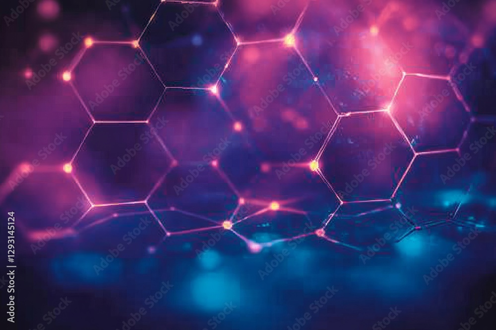 Aufkleber Colorful hexagonal patterns create a vibrant digital backdrop with glowing elements and intricate details in a futuristic design