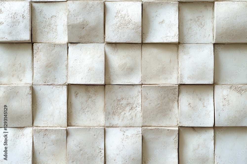 Poster Textured wall design featuring square tiles in a neutral color palette enhancing modern architectural aesthetics