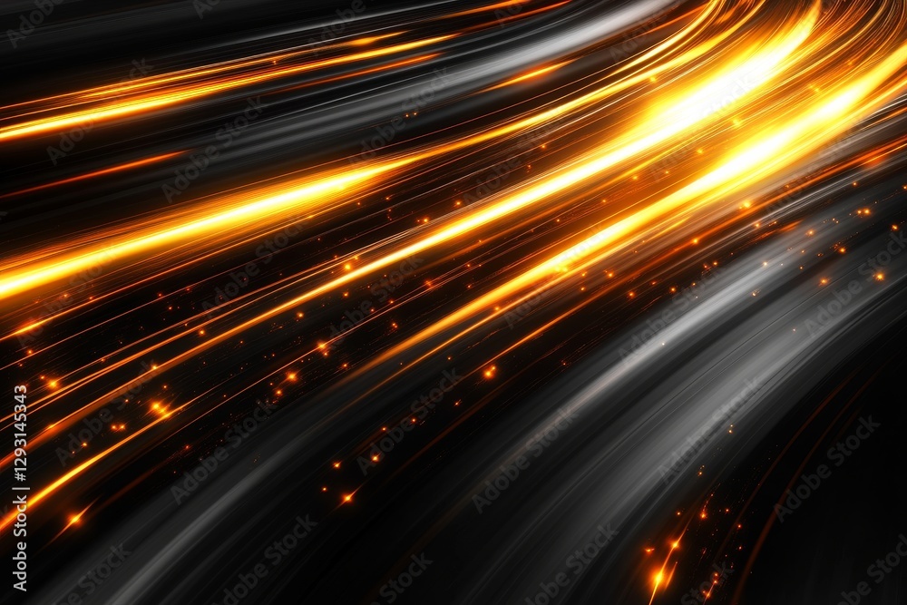 Poster bright streaks of light create dynamic patterns against a dark background in an abstract composition