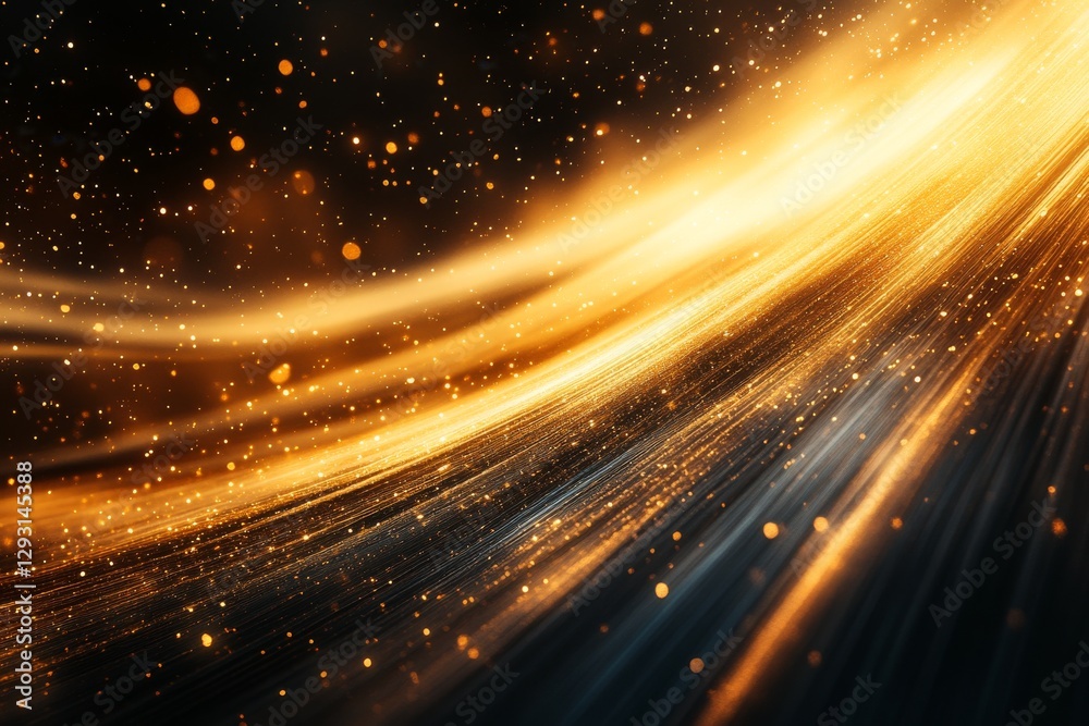 Aufkleber Dynamic golden waves with sparkling particles create an enchanting visual effect in a dark background