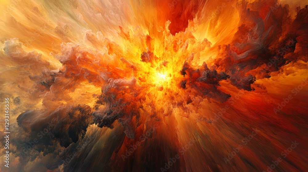 Poster abstract fiery explosion in vibrant orange and black hues, dynamic burst of energy. creative power a