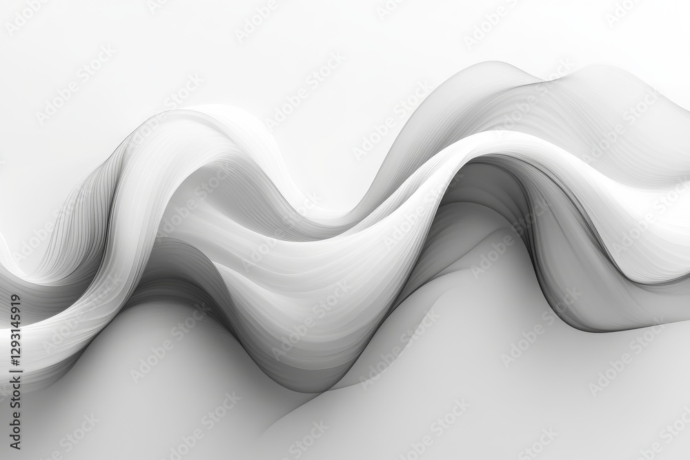 Poster flowing abstract curves in monochrome creating a sense of movement and depth within a modern artisti