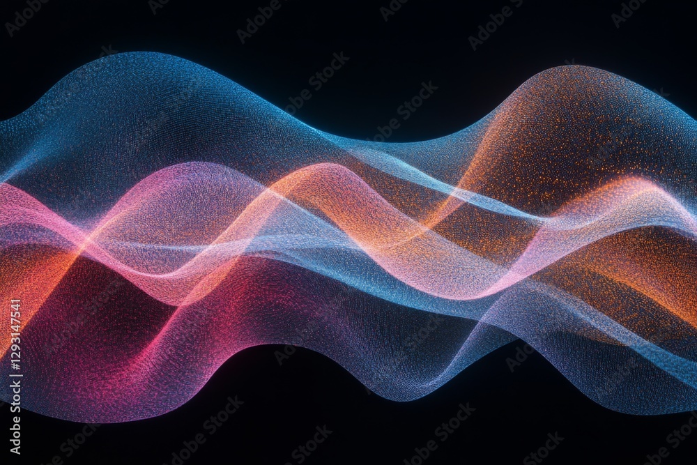Poster colorful abstract waves represent sound frequencies in a dynamic and vibrant display of light and mo