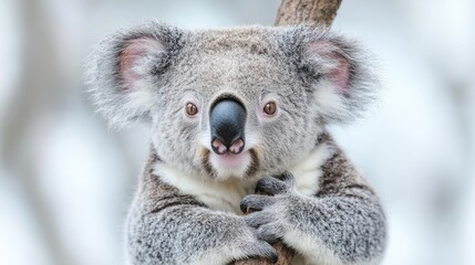 Close-up of koala on tree branch.  Possible use Wildlife nature photography