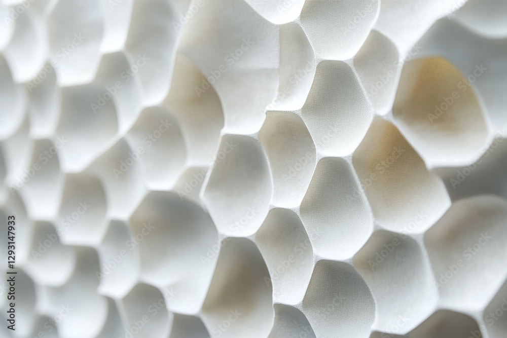 Poster modern architectural wall design featuring textured hexagonal patterns in a soft white shade