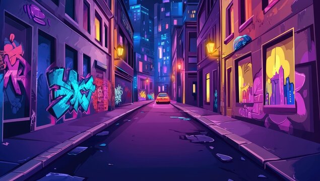 Fototapeta Neon Graffiti Alley at Night (1)