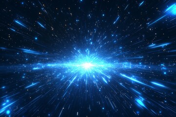 Fototapeta premium Exploration of cosmic phenomena through an ethereal blue light display in a vast space environment