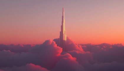 Obraz premium Skyscraper Piercing Clouds at Sunset