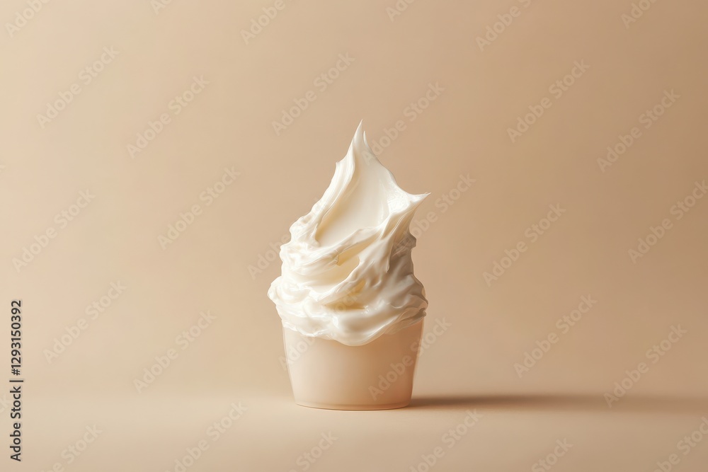 Poster soft-serve dessert served in a cup with a creamy swirl against a neutral background
