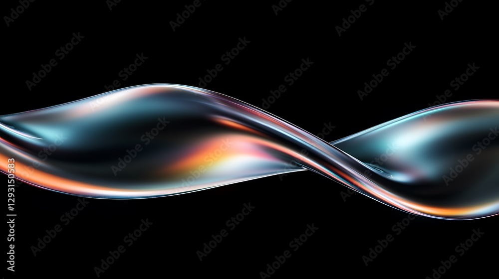 Poster abstract 3d rendering of colorful fluid curve waves on a black background for artistic concepts