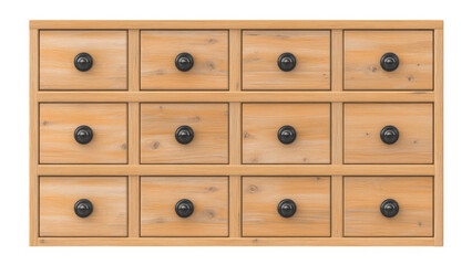 Fototapeta premium Minimalist Wooden Drawer Cabinet with Smooth Matte Finish and Black Knobs