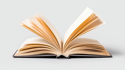 Open Antique Book with Yellowed Pages on Gray Background