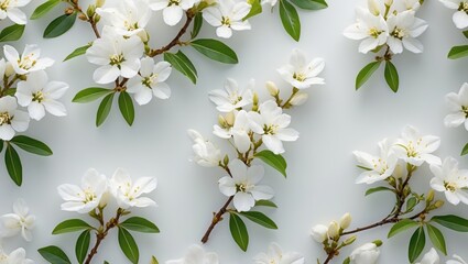 Obraz premium Seamless White Jasmine Flower Pattern on Light Background Ideal for Elegant Decor and Floral Designs