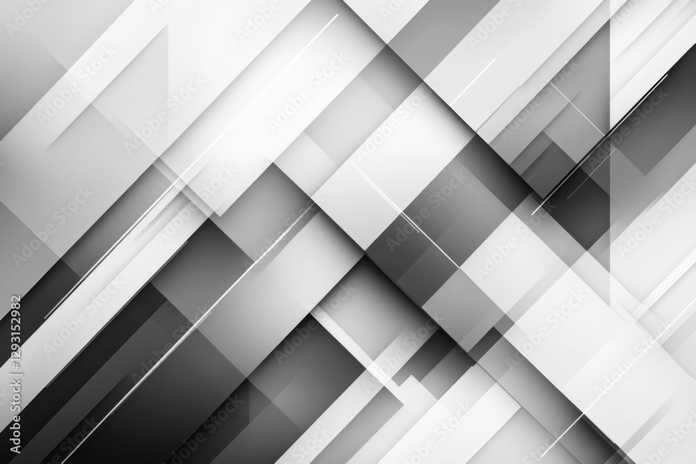 Poster dynamic abstract composition featuring intersecting gray and white geometric shapes creating depth a