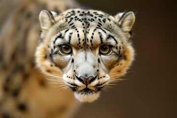 Fototapeta premium Snow Leopard Gazing Intently with Blurred Background
