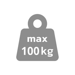 100 kilos weight capacity vector icon. Max or maximum one hundred kg kettlebell label.