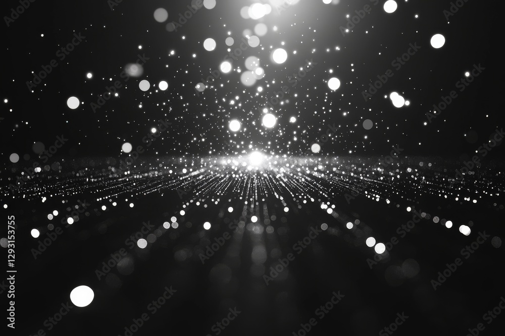 Poster sparkling particles create a mesmerizing visual effect in a dark space