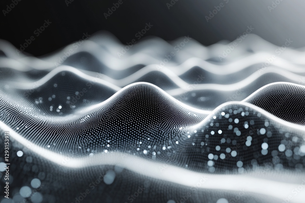 Poster abstract representation of digital waves with luminous particles in a dark setting