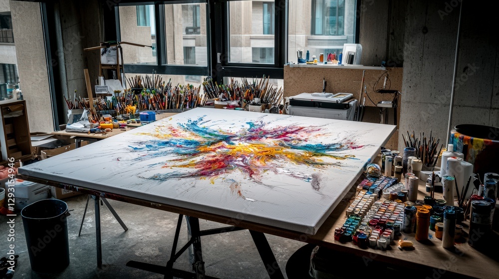 Poster creative art studio showcase urban environment large canvas display inspiring artistic vibes innovat