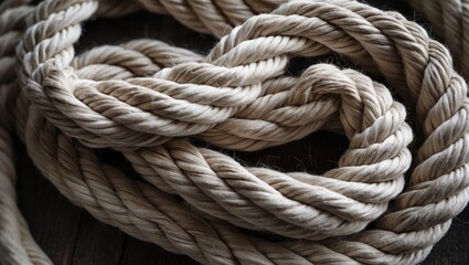 Obraz premium Natural twisted rope in a close-up view showcasing texture and detail suitable for various backgrounds and design concepts.