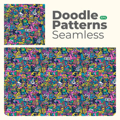 Naklejka premium Doodle abstract full color patterns seamless
