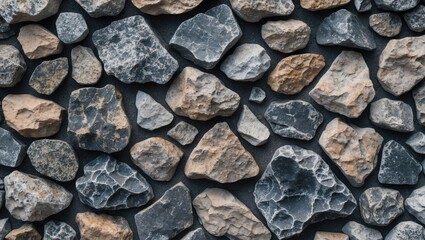 Fototapeta premium Rough stone texture background with varying shades and sizes of stones creating a natural, rugged surface ideal for design projects.