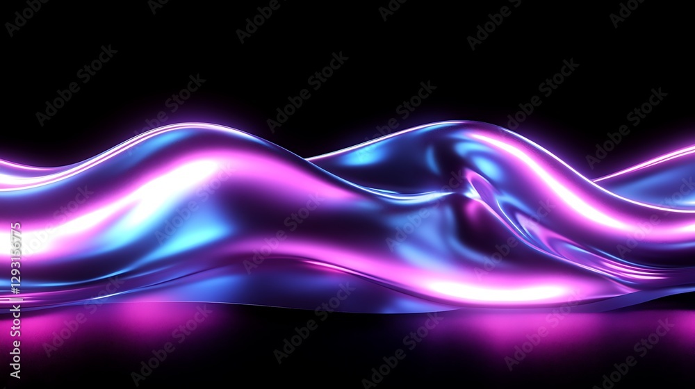 Poster abstract flowing waves in neon colors, creating a mesmerizing light display against a black backgrou