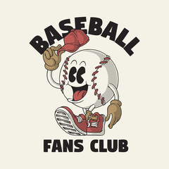 retro cartoon baseball mascot raising his hat