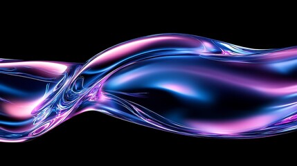Abstract flowing waves with vibrant shades of blue and pink against a black background for creative designs